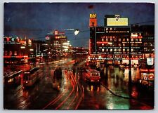 Postcard Denmark Copenhagen City Hall Square at night c1973   2X picture