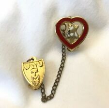 WOTM Heart Pinback Women of the Moose On Chain Gold Tone Red Lapel Pin Tie Tack picture
