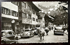 Postcard Germany Garmisch-Partenkirchen Bavaria Street Scene with Cows Vintage picture