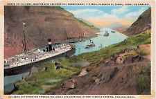 Panama Canal Zone Railroad Steamer Ship Culebra Gaillard Cut Navy Postcard E5 picture