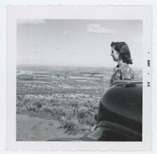 Vintage Photo Beautiful Woman Profile Aerial View Car Hood Plains Skyline 1955 picture