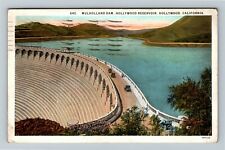 Hollywood CA, Mulholland Dam & Reservoir, Vintage California c1928 Postcard picture