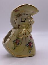 Vintage Planter Vase Girl Southern Belle Yellow Dress Gold Trim  5.25
