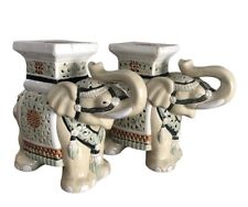 Vintage Pair Of Ceramic Majolica Colorful Elephant Plant Stands 12” picture