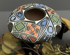 Mata Ortiz Pottery Seed Pot Oscar Quezada Paquime Fine Folk Art Mexican Black picture