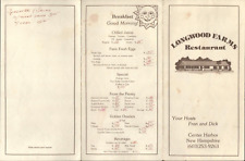 1980s LONGWOOD FARMS RESTAURANT vintage dinner menu CENTER HARBOR, NEW HAMPSHIRE picture