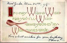 1908 Wish You a Happy Wish Come True Holiday Postcard Turkey Wishbone Birthday picture
