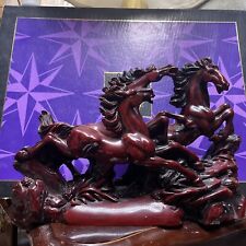 Large Three Galloping  Horse Sculpture Chinese Red Cinnabar Cast Resin picture