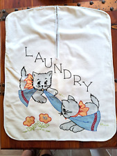 Vintage Cotton Muslin Embroidered Laundry Bag or Clothes Pin Bag-Kitten Design picture