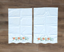 VTG Embroidered Cross-Stitch White Pillowcases Orange Flowers Scalloped Edge 2pc picture