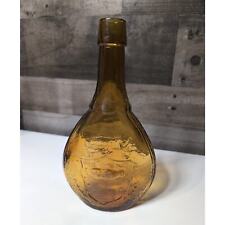 Vtg NULINE NJ Amber Union Shield w/Clasped Hands Bottle Calabash Flask Repro picture