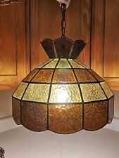 Vintage Tiffany Style Stained Glass Swag Hanging Ceiling Light Pub Lamp 14” Diam picture