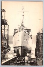 BIW Launching U.S. Destroyer Bath Iron Works Bath Maine vintage postcard   (A1) picture