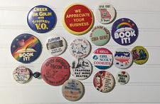 17 Lot of Vintage Pin Buttons - TV, Beaver, hands Across America, Pop Cult picture