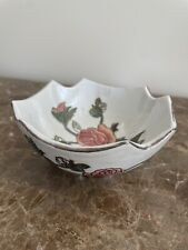Vintage Chinese Toya Hand Painted Scalloped Bowl Rose Silver Gold Green 6” picture