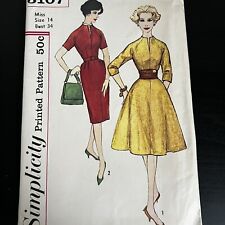 Vintage 1950s Simplicity 3107 MCM Dress with Cummerbund Sewing Pattern 14 UNCUT picture