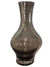 Vintage Glass Etched Smoky Colored Decanter Fun picture