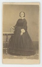 Antique CDV Circa 1860s Beautiful Young Woman In Black Hoop Dress Holding Book picture
