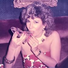 Vintage Color Photo Woman Drinking From Glass Slipper High Heel Shoe Restaurant picture