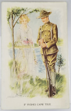 IF WISHES CAME TRUE Romantic Couple Military Army Vintage Postcard picture