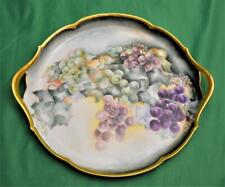 Atq JP LIMOGES France Hand Painted Gold Trim Green Purple GRAPES Handled Plate picture