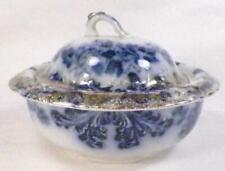 Flow Blue Soap Dish Victoria Wood & Sons Royal Porcelain 3 Pieces Gold Antique picture
