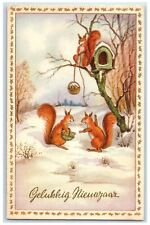 1954 New Year Squirrels Harvesting Nuts In Winter Cage Netherlands Postcard picture