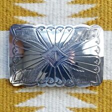 Vin Native American Sterling Silver Belt Buckle Stamp Decorated Hallmarked 23g picture