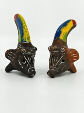 Vintage Mexican Folk Art Pottery Multi Animal Whistle Toucan Rhino & Fox/Boar picture