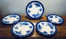 Antique: Henry Alcock: FLOW BLUE “Touraine” SET of 5 Plates: 8 3/4 Diameter picture