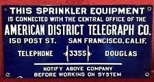 Antique 1920’s ADT American District Telegraph SF CA Porcelain Enamel Sign picture