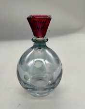 SC Etched Crystal Perfume Bottle Blue Polka Dots Pattern & Cranberry Stopper picture