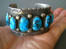 Heavy Native American Navajo Rich Blue Turquoise Sterling Silver Bracelet picture