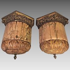 Vtg Pair of Art Deco Wall Sconces Marble Soapstone and Bronze Electrified  picture