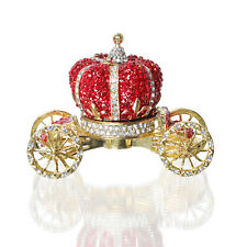 Red Crown Car Trinket Box Hinged Rhinestone Jeweled Colorful Enamel Ring Box picture