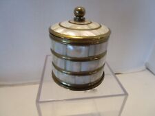 MCM Brass with Mother-of-Pearl Inlay Trinket Lidded Jar 3.4x 3 tall retro picture