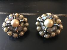 Gorgeous Hobe Clip Earrings Faux Pearl Rhinestone, Crystal picture