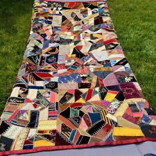 Antique Crazy Quilt Satin Velvet Intricate Embroidery Signed 49