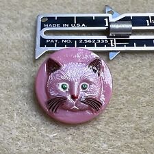 7/8” Vintage Czech Pink Glass Cat Head  Button picture