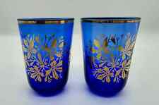 Pair of Antique Cobalt Blue Crystal Candleholders Gold Leaf Floral BEAUTIFUL SET picture