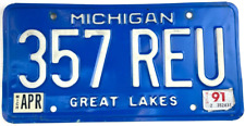 Michigan 1991 Auto License Plate Vintage Man Cave 357 REU Wall  Decor Collector picture