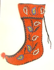 Vintage Christmas Stocking Uzbek Suzani Hand Embroidered Chain Stitch picture