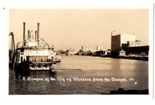RPPC A Glimpse of the City of Stockton CA from the Channel Claremone Queen Boat picture