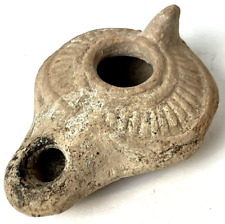 Ancient Holy Land Roman Molded Oil Lamp 2nd-4th Cent. Vertical Ribbed Design picture