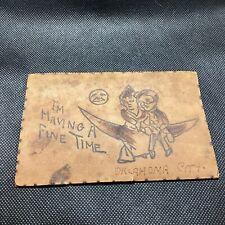 Antique 1906 couple on the Moon Leather Postcard - Have a fun Time picture