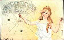 New Year Spider Web Fantasy Beautiful Woman Jenny Nystrom c1910 Postcard picture