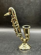 VINTAGE MINIATURE METAL SAXOPHONE FIGURAL CANDLE HOLDERS picture