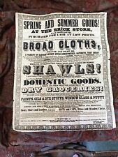 LARGE 23” x 19” 1846 GENERAL COUNTRY STORE BROADSIDE ADVERTISING WORCESTER NY picture