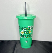 Starbucks “Choose To Reuse” Green Plastic 24oz Tumbler Snap On Lid & Straw 2023 picture