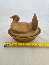 Boyd Slag Glass Bamboo Caramel Chicken Hen Turkey On The Nest Candy Dish picture